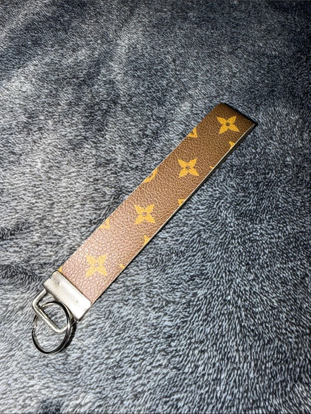 Designer-Style Brown Monogram Wrist Keychain